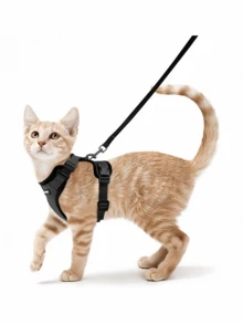 Pet Supplies : Cat Breathable Harness With Reflective Strap - Anti-Escape Adjustable Cat Walking Harness - Grey - View 1