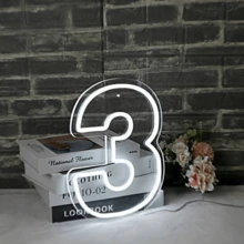 1pc USB Powered Neon Light Number 0-9 Sign Board, Minimalist And Fashionable Design For Birthday Party, Wedding Or Other Gatherings Atmosphere Lighting - White - View 20