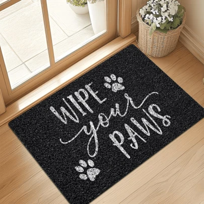 1 Pc Doormat Printed With The Words "WIPE PAWS" And A Paw Print Design. Washable And Perfect For Entryways, Bathrooms, Kitchens, And Bedrooms. Can Be Used As A Bathroom Mat Or Home Decoration. Suitable For Both Indoor And Outdoor Use.