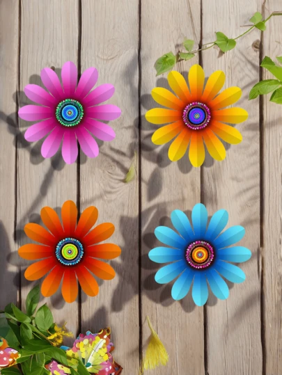 4pcs Vibrant Metal Flowers, Suitable For Garden, Fence, Yard, Party, Porch, Wedding Decor, Lovely Garden Decoration