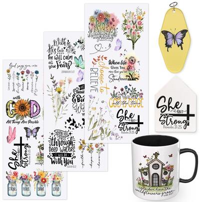 3PCS/SET UV DTF Cup Wraps Style Self-Adhesive Sticker For Coffee Cups, Water Bottles, Home Decor, Laptops And Refrigerator DIY Crafts(Glass Not Included)