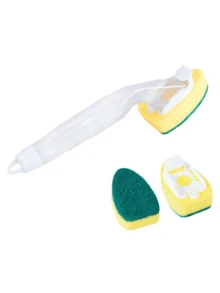 Heavy Duty Dish Scrubber, Non-Scratch Kitchen Sink Sponge, Detachable Handle Dishwashing Brush With Liquid Soap Sponge, Strong Cleaning Scrub Brush - Multicolor - View 4