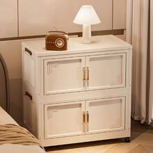 1个50厘米/19.69英寸宽可折叠储物柜，衣物收纳箱，便携式衣柜，双门折叠箱，1-6层可选，加厚双门带轮储物柜，无需组装，家用收纳整理好帮手，塑料折叠储物柜，适用于存放衣物和玩具 - 奶油色門 - 查看 4