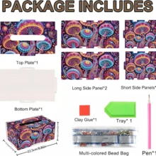 1pc Diamond Painting Tissue Box Kit, Flower & Mushroom Pattern, Wooden Material, Handmade DIY Dotted Rhinestone Craft, Partial Mosaic Handmade, Suitable For Home Living Room, Office Desk - View 3
