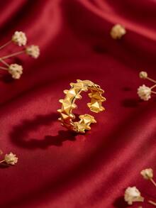 Camhanno 3/1件 - Niche Design 不锈钢心形/钻石/豆形图案戒指，女士款，奢华精致，可调节食指戒指。 - 金色 - 查看 6