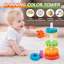 Spinning Rainbow Tower 5 Stackable Rings For Toddlers Colorful Stack Spin Toy Fine Motor Skill Development 12M+ Educational - Red - View 3