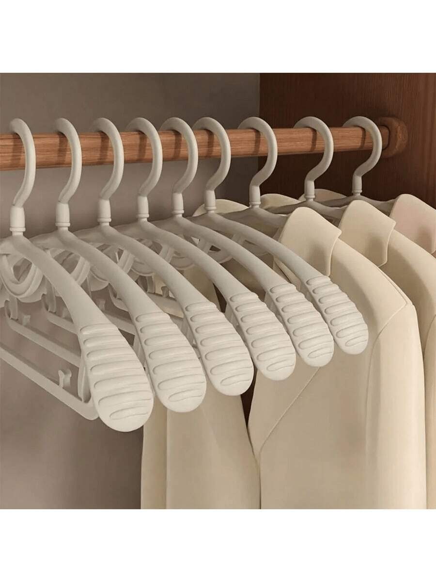 10/5pcs Durable Plastic Hanger - Features Reinforced, Broadened Shoulders, 360-Degree Rotating Hook, And Non-Slip Polished Surface. Suitable For Adult Garments.