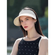 1pc Fashion Straw Sun Visors For Women Wide Brim Hats Roll-Up Foldable Summer Beach Visor Hat - 多色 4 - 查看 6