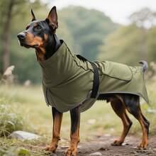 1pc Dog Raincoat - Waterproof & Windproof Dog Jacket, Adjustable Dog Coat For Rainy Days In Winter With Reflective Strips - Army Green - View 3