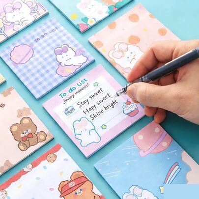 3-Piece Set, 90 Sheets Ins-Style Cute Girl Aesthetic Sticky Notes, Reusable Memo Pad For Students