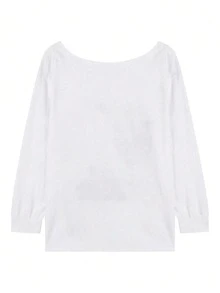 2025 Spring/Autumn New Women Casual Long Sleeve Loose Printed Tank Top T-Shirt - White - View 6