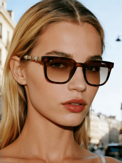 1 Pair Y2K Style Square Frame Fashion Glasses, Rhinestone Decorated Temples, Metal Durable Hinges, Unisex, Retro Classic Baddie Vibe, Durable For Streetwear, Daily Life, Festivals, Parties, Gifts, Street Photography, Beach Vacation Accessories