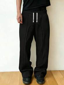 1 chiếc quần thể thao dây rút màu trơn dành cho nam thiếu niên, có dây trang trí, kiểu dáng thường ngày, phù hợp cho mọi mùa, học đường, thể thao và các hoạt động ngoài trời. - màu đen - Xem 2