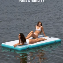 Plataforma flotante inflable, balsa de agua antideslizante de alta resistencia con escalera de cuerda y anclajes, colchoneta portátil de PVC para piscina, lago, playa, barco y deportes acuáticos. - Azul y blanco - Ver 5