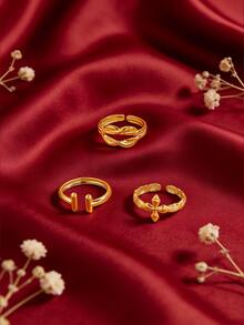 3/1pc - Luxury Stainless Steel Ring, Featuring A Gold Knot, Double Pillars, And Cross Design. The Opening Is Adjustable, Making It A Sophisticated Women's Jewelry Piece Suitable For Everyday Wear And Layering. - Gold - View 2