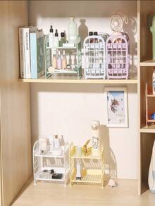 シンプルな二層式折りたたみデスクトップラック、ランダムカラーの収納棚 - デスクトップ - チェックする 5