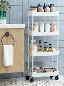Multi-Function Rolling Storage Cart With Wheels, Plastic Woven Basket Organizer With Top Handle, Mobile Floor Standing Shelving Rack For Kitchen, Bathroom, Bedroom & Office Use - Multicolor - View 6