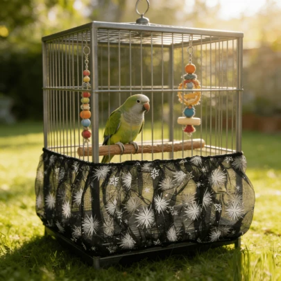 1pc Snowflake Pattern Elastic Anti-Spill Anti-Feather Parrot Cage Net Mesh Cover, Dust-Proof, Breathable, Reusable, Suitable For Bird Cages All Seasons, Autumn/Winter Decor