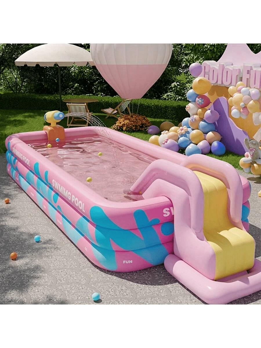 1pc Large PVC Inflatable Swimming Pool, Double-Layer Sealed Air Valve, Bottom Drainage Device, No Electricity Needed, Suitable For Garden Water Party