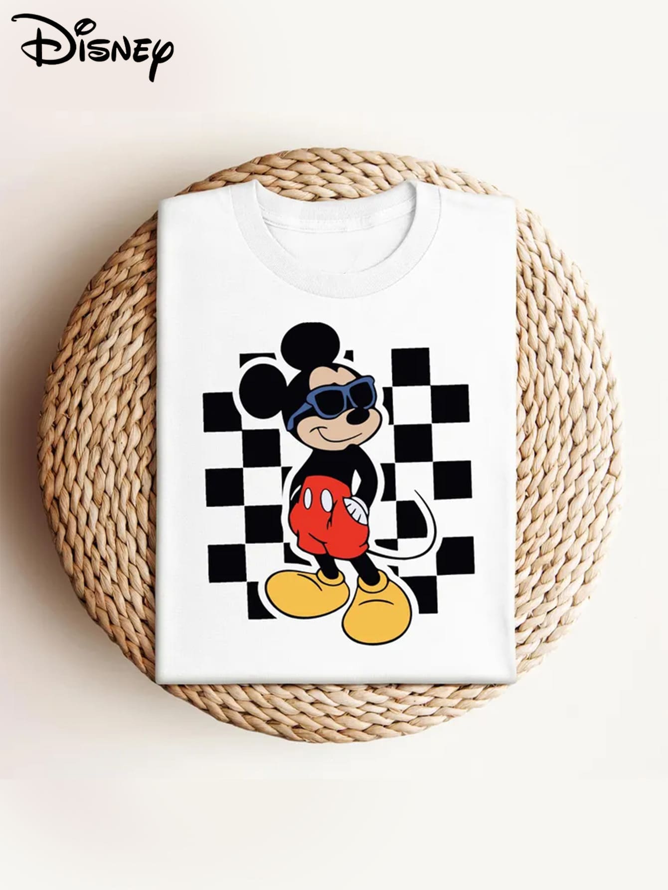 T-shirt d'été pour homme Disney Mickey Mouse, effet vieilli, coupe une pièce, pur coton, confortable et respirant, style streetwear décontracté, col rond ; une marque de mode de haute qualité, le cadeau surprise idéal pour la famille et les amis. - Blanc - Voir 1