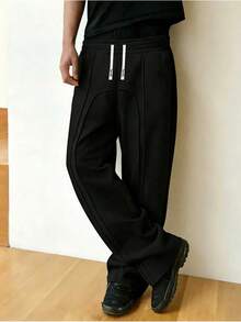 1 chiếc quần thể thao dây rút màu trơn dành cho nam thiếu niên, có dây trang trí, kiểu dáng thường ngày, phù hợp cho mọi mùa, học đường, thể thao và các hoạt động ngoài trời. - màu đen - Xem 3