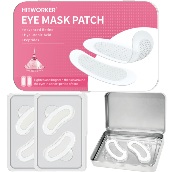 4 PIEZAS Parche de ácido hialurónico con microagujas, empaque de caja de hierro de alta calidad, máscara facial y para los ojos, rico en ácido hialurónico, hidrata la piel, tensa profundamente la piel delicada