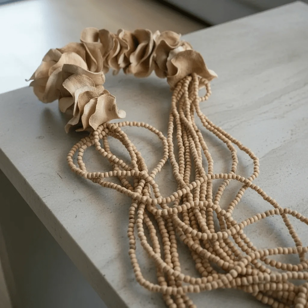 Decorative Home Necklace With Frog Mouth Shell And Wooden Beads. - 1PC - Xem 1