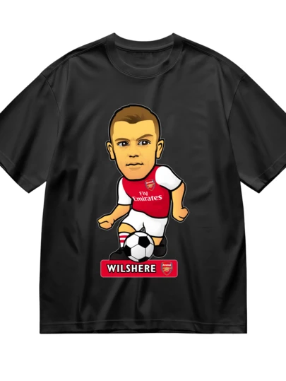 Men Cotton Short Sleeve T-Shirt Round Neck Casual Wear For Football Fans - Arsenales Player Wilshere Cartoon Print With Soccer Ball And Team Logo - Perfect For World Cups Match Viewing Party Gifts And Sports Fan Outfits For Men Who Love Football Teams And Players