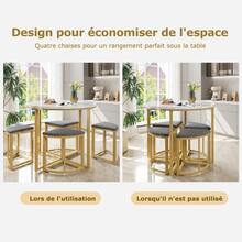 Dining Set With Four Chairs, Dining Table With MDF Top And Gold Iron Frame, Velvet Chairs, Modern And Luxurious Style, Grey - White - View 7