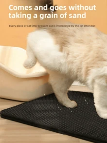 1pc EVA Cat Litter Mat, Double Layer One-Piece Single Opening Washable Litter Trapping Mat For Indoor Cat Home Use - Black - View 2