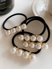 2pcs Minimalist Elegant Pearl Hair Ties - Black 2Pcs - View 6