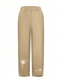 Pantalones harem de talle elástico con estampado y bolsillos de 7/8 de longitud para mujer talla grande, primavera - Albaricoque - Ver 2