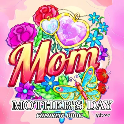 GDTME Single-Sided Printed "Mother's Day" Coloring Book By Huise, 24 Pages Thick Non-Transparent Inner Pages, Relaxing And Stress-Relieving, Colorful Hand-Drawn Designs Of Love And Friendship, Suitable As New Year, Easter, Valentine's Day, Music Festival, Wedding Season, Birthday Gift For Adults And Friends