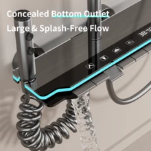 Juego de ducha de lujo con pantalla digital LED | Cabezal de ducha de lluvia grande de 12 pulgadas, control de teclas de piano montado en la pared, cabezal de ducha de mano, estructura de aleación de aluminio | Equipo de baño moderno y ducha al aire libre - Gris Oscuro - Ver 2