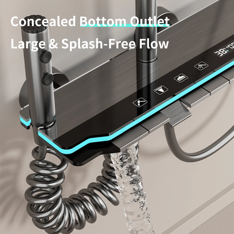 Juego de ducha de lujo con pantalla digital LED | Cabezal de ducha de lluvia grande de 12 pulgadas, control de teclas de piano montado en la pared, cabezal de ducha de mano, estructura de aleación de aluminio | Equipo de baño moderno y ducha al aire libre