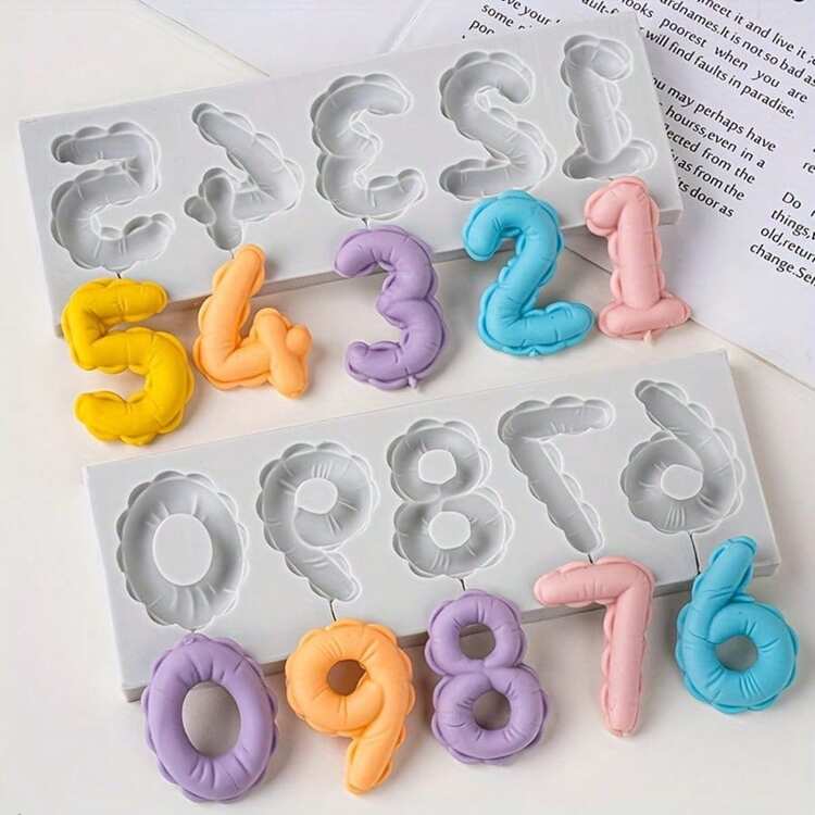 2个硅胶数字0-9 3D立体浮雕翻糖糖果巧克力模具，生日蛋糕装饰DIY烘焙工艺品，用于蛋糕装饰 - 查看 4