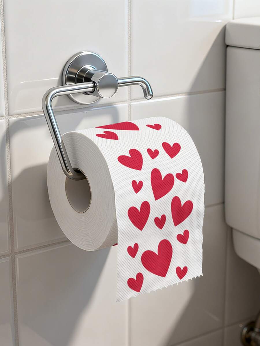 1 Roll Of Toilet Paper With Heart Patterns, Household Toilet Paper, Heart-Patterned Toilet Paper For Bathrooms, Novel Gifts, Household Cleaning Supplies, Party Supplies, Holiday Gifts - Love - View 1
