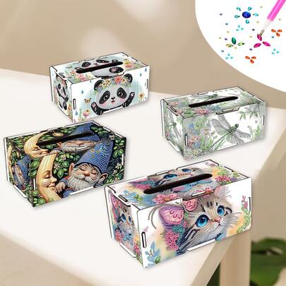 1pc Diamond Painting Tissue Box Kit, Panda, Cartoon Character, Cat, Dragonfly Patterns, Mosaic Inlay Decor, Reusable For Home Tabletop, Dining Table, Comes With Diamond Painting Tools