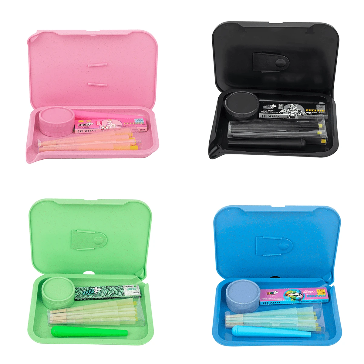 Bộ dụng cụ cuốn thuốc lá dành cho người mới bắt đầu - Khay cuốn thủ công nhiều màu sắc, máy xay thảo dược hai lớp, 1 tập giấy hướng dẫn, 8 nón cuốn và phễu. - Nhiều màu - Xem 1