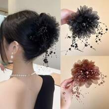 1个/2个羽毛串珠装饰流苏花朵发夹，蓬松牡丹花发饰，打造丰盈发型 - 优雅多功能时尚配饰，适合女性日常佩戴、度假、派对、四季皆宜，可作为圣诞节、万圣节、平安夜或生日礼物，做工精致，是假日购物的理想之选。优雅爪夹，夏季沙滩发夹 - 彩色 - 查看 11