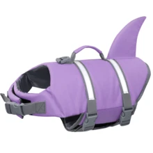 可调节鲨鱼造型狗狗救生衣，反光救援手柄背心，适合游泳、海滩、划船、水上活动，适合大、中、小型犬 - 淡紫色 - 查看 19