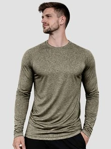 Men's Long Sleeve Dry Fit T-Shirt For Gym And Workout - 混合灰 - 查看 2