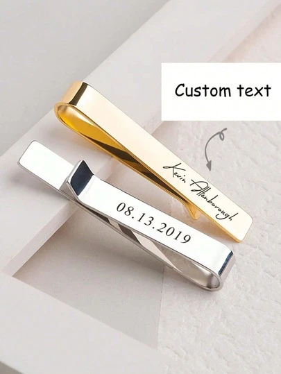 1pc Customized Tie Clip, Customizable Text, Metal Material, Suitable As Valentine's Day Gift, Father's Day Gift, Gift For Husband, Gift For Boyfriend. This Tie Clip Is Colorful, Cute, Playful, Fun, Kawaii, Millennial Style, Fashionable, Unisex, Casual And Versatile. It Can Be Customized, Personalized, And Unique, Making It An Ideal Gift For Him Or Her, Suitable For Boyfriend, Girlfriend, Family, Friends