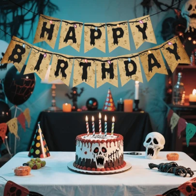 一套复古主题生日DIY字母花环装饰，复古生日派对横幅/花环，主题派对用品，适用于家居房间装饰、墙面背景、拍照道具、派对装饰、恐怖主题派对装饰