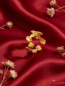 Camhanno 3/1件 - Niche Design 不锈钢心形/钻石/豆形图案戒指，女士款，奢华精致，可调节食指戒指。 - 金色 - 查看 4