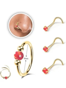 18G Opal Nose Ring, 316L Stainless Steel Hypoallergenic, Suitable For Nose Septum And Cartilage Piercing, Unisex, Suitable For Daily Wear, Promotes Healing, Designed For New Piercings, Comfortable Wear Without Affecting Sleep - Gold - View 12