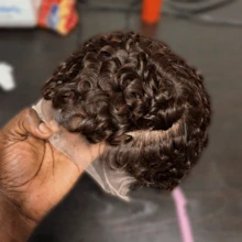 Dark Brown Culry Lace Front Wig For Women Short Bob Wig Human Hair Pre Plucked Pixie Cut Wig 13x4 Lace Wig With Baby Hair Color #2 200% Density - S2 - View 7