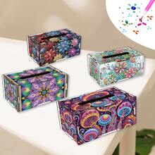 1pc Diamond Painting Tissue Box Kit, Flower & Mushroom Pattern, Wooden Material, Handmade DIY Dotted Rhinestone Craft, Partial Mosaic Handmade, Suitable For Home Living Room, Office Desk - View 13
