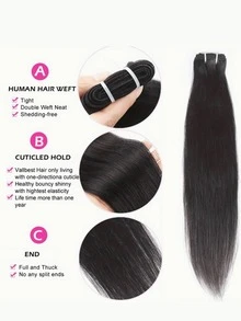 #1B 12A 真人发束 14-32 英寸直发 未经加工 编织发 3 束 真人发 自然黑 - Natural Black - 查看 2