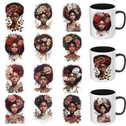 12 PIEZAS/SET Papel de transferencia UV DTF estilo envoltura de taza Adecuado para tazas, vasos, mesas, sillas, computadoras, envoltura de transferencia UV DTF de alta viscosidad (no se incluye la taza)